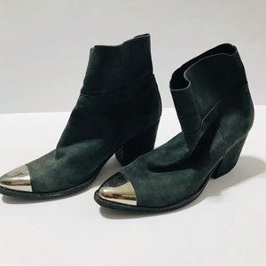 Jeffery Campbell Green Suede Slip On Ankle Booties Reflective Toe Detail